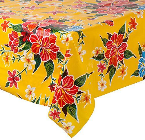 FANMEX - Fantastik - Mantel de Hule para Mesa (120 cm Ancho - Largo por Medio Metros) Modelo Hibisco Amarillo
