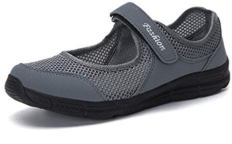 Kimily-UK sandaler dam fritidsskor loafers kilklack lätta promenadskor platåsneakers nät halkskydd fitness sneakers löparskor sommar andas espadrill kardborreband i storlek, Grå 2, 37 EU