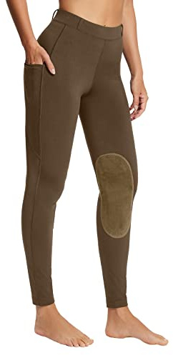 baleaf Women's Riding Pants Equestrian Breeches Knee-Patch Horse Riding Tights Horseback Belt Loops Pockets UPF50+ Brown S