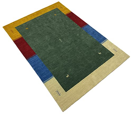 WAWA TEPPICH Handgefertigter orientalischer Gabbeh Teppich aus 100% Wolle Loom Handgewebte grün 140X200 cm