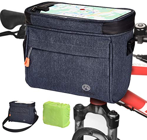 Lenkertasche 4.2L Wasserdichter Fahrradkorb Tasche mit Touchscreen Vorne Fahrradtasche mit Netztasche Radtasche Fronttasche Lenkerkorb Fahrrad Handyhalterung mit Schultergurt für alle Handy (Blau)