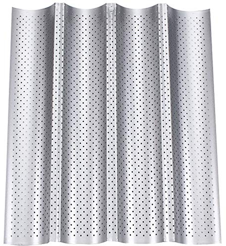 Plaque de cuisson à baguette 4 fentes en acier carbone avec revêtement anti-adhésif et lin pour baguettes 38,5 x 33,5 cm