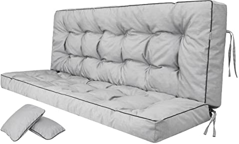 PillowPrim Asche Sitzkissen für Hollywoodschaukel, Komfortable Gartenschaukel Auflage 120 cm, Sitzbank mit Rückenlehne, Polster für Lounge