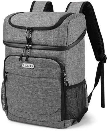 BAGLHER Cooler Backpack 30 Cans, Leakproof Waterproof Cooler Bag with 5 Reusable Ice Pack for Camping, Beach, Hiking, Grey