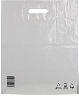 250 Stück umweltbewusste Plastiktüten 45 x 55 + 5 weiss COEX LDPE 50my Stark | 80% Recycling-Granulat | Einkaufstüte mit verstärktem Griffloch | HUTNER