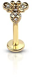 BlackAmazement 316L Edelstahl Labret Ohrstecker Tragus Helix Monroe Piercing Biene Zirkonia CZ Klar Gold Silber 6mm 8mm Damen