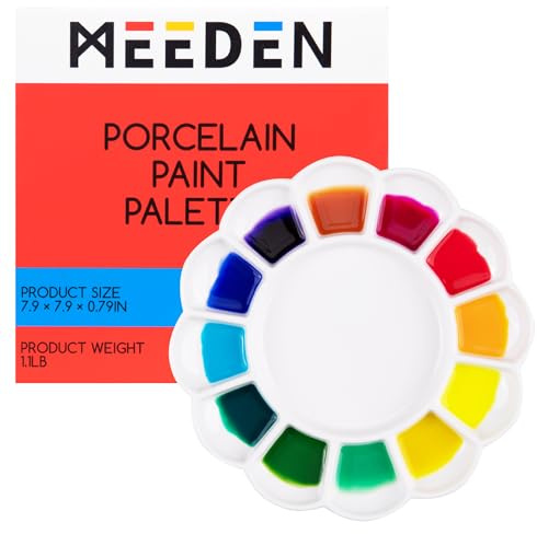 MEEDEN 12-Well Ceramic Artist Paint Palette with Brush Holders, Porcelain Mixing Tray for Watercolor, Gouache, Acrylic Painting, 7.9”x 7.9”x 0.79”