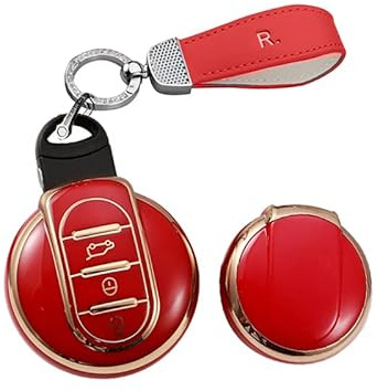 HIBEYO Smart Autoschlüssel Hülle passt für Mini Schlüsselhülle Silikon Schutzhülle für Mini Cooper F54 F55 F56 F57 F60 Clubman Works Countryman Schutzhülle Fernbedienung Zubehör 3-Tasten-Rot
