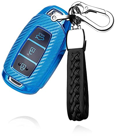 ontto TPU Autoschlüssel Hülle Passt für Hyundai i30 Ix35 Kona Encino Solaris Azera Grandeur Ig Accent Santa Fe 2018 2019 Schlüssel Case Schlüsselhülle Schlüsselanhänger 3 Tasten Blau