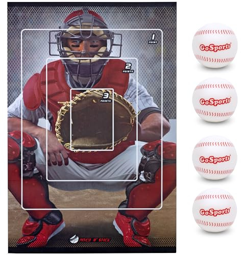 GoSports Pitch N' Stick Kids Baseball Pitching Game - Includes Wall Poster Target and 4 Sticky Ball Baseballs