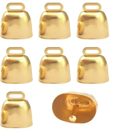 8 Stück Kuh Pferd Schaf Weide Kupferglocken, kleine Metall-Messingglocken, lautes klingeln, Kuhglocken, Geräuschmacher, hängende Glocke für Tier, Weihnachten, Hochzeitsdekoration (Gold)