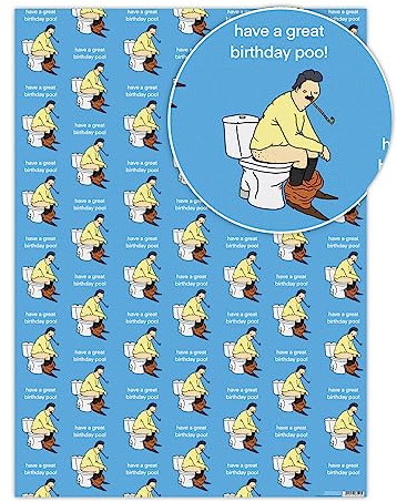 Brainbox Candy - 2 feuilles de papier cadeau humoristique et grossier « Birthday Poo » pour lui - Papier cadeau amusant et coquin
