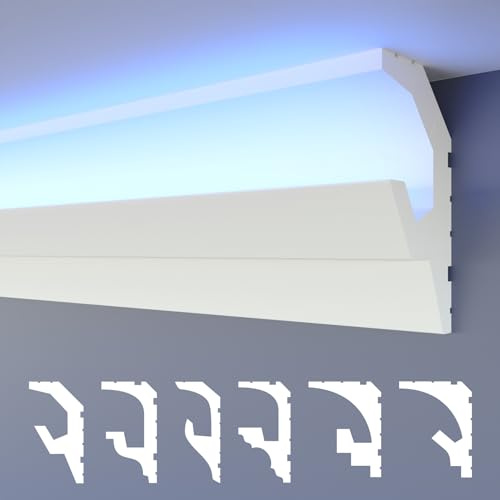 HEXIMO LED Stuckleisten 2in1, indirekt beleuchtete Deckenleisten XPS Styropor Stuck Dekorative Lichtdeckenleisten (10,2 Meter HLED 19)