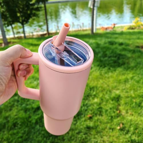 Adventure Tumlare med handtag och sugrör, 1 182 ml (40 oz), No Moq-resemugg i 304 rostfritt stål, BPA-fri stor mug (Pink)