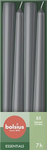 Bolsius Candele affusolate – Antracite – Confezione da 8 – 24,5 cm – Candele decorative per la casa – Durata di 7 ore – Non profumate – Include cera naturale vegana – Senza olio di palma