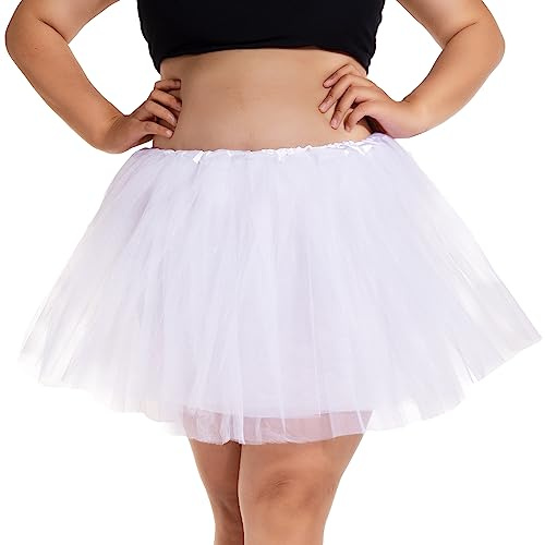 PLIKSUVER Jupes Tulle pour Femmes et Filles Adultes-Ballet Tutu 3 Couche Pettiskirt Mini Robe Danse Fancy Dress Halloween Costume (Blanc)