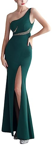 ZouoYYii Vestidos largos de verano para mujer, ajustados con diamantes, sexy, con un solo hombro, vestidos de noche para fiesta, EN8, M