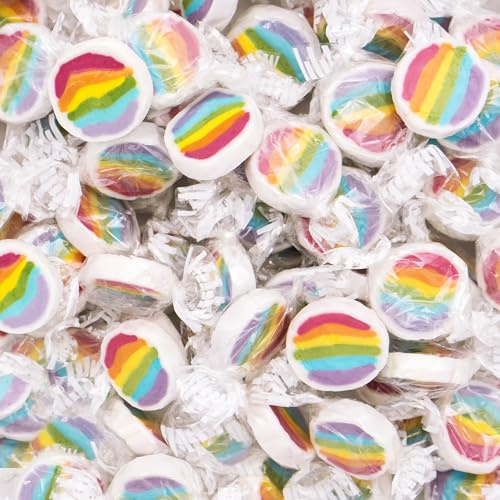 Rainbow-Bonbons zum Geburtstag Party Hochzeit 500g - handgewickelte Rocks-Bonbons mit Regenbogen Motiv - Tischdeko Nascherei Gastgeschenk