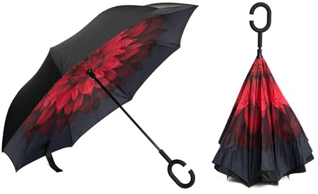 Braty Decorations Seitenverkehrter Stockschirm, Innovativer Regenschirm, Doppelschichtiger Regenschirm, Umgekehrter Regenschirm, Regenschirm mit C-förmigem Griff