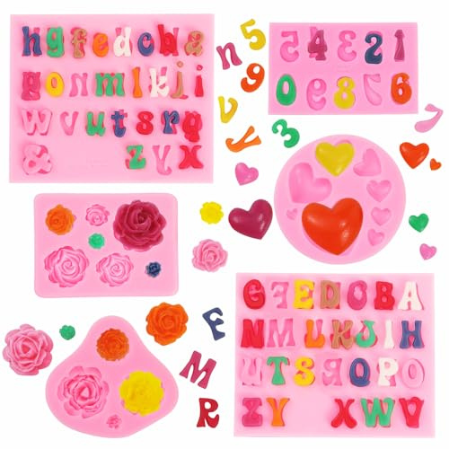 MUYIYAMEI Letter Silicone Mold Alphabet Number Molds Rose Heart Shape Cake Mould for Gummy Baking Candy Making Chocolate Molds Sugar for DIY Crafts Candy Desserts Cupcake Decoration