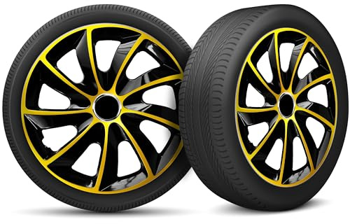 Radkappen 14 Zoll Radzierblenden 4er Set passend für alle Stahlfelgen - Einstellbarer Sicherungsring - Schwarz Gold