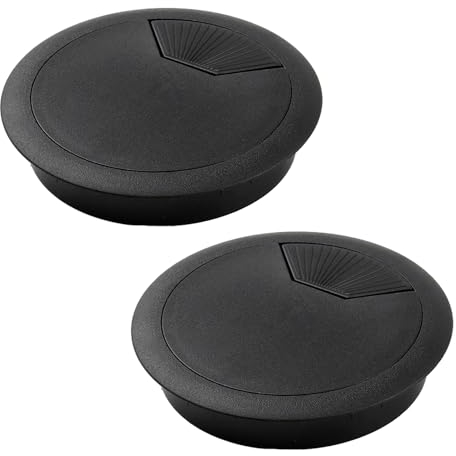 Lot de 2 rondelles de table noires de 80 mm, boîte de gestion de câbles découpée, passe-câbles en plastique, trous pour câbles pour le bureau d'ordinateur, convient pour organiser les fils