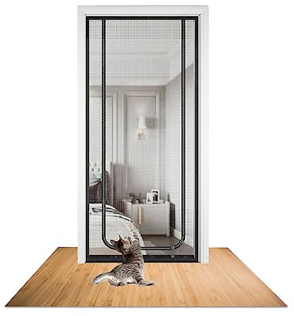 Kattgaller, dörr, insektsnät insektsskydd husdjur, bildskärm dörr med dragkedja för vardagsrum, sovrum, kök, terrass, kattnät för balkongdörr källardörr dörrstorlek (90 x 200 cm)