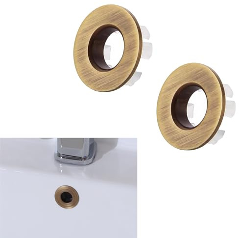 2 Pcs Brushed Brass Sink Overflow Ring, Brushed Nickel Bath Overflow Cover Insert for Round Overflow Sink Hole Brass Material Sink Overflow Cap for Kitchen and Bathroom(Bronze)