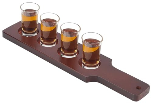 FINGERINSPIRE Beer Flight Board Holds 4 Glass Wooden Whiskey Flight Paddle 47.5mm Slots Shot Board Serving Tray with Burnt Wood Beer Sampler Tray Shot Glass Holder (Rectangle, Coconut Brown)