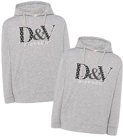 Coppia Felpe con Cappuccio Maglia Magliette per Lui e Lei Fidanzati Personalizzate con Nome Iniziali Idea Regalo San Valentino Anniversario Sposi Double Letter