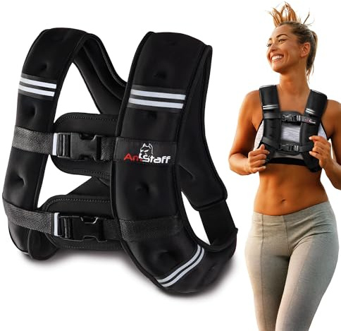 Amstaff Fitness Gewichtsweste – Gewichtsweste für Laufen, Krafttraining und Muskelaufbau, mit reflektierendem Streifen für sicheres Training im Freien (5.4 kg, Schwarz)