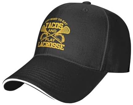 KUEhhhr Eat Tacos and Play Lacrosse Lax Baseballkappe, Herren, Vintage-Snapback-Hut, Trucker-Mütze, Papa-Hut, Schwarz, Einheitsgröße, Siehe Abbildung, One size