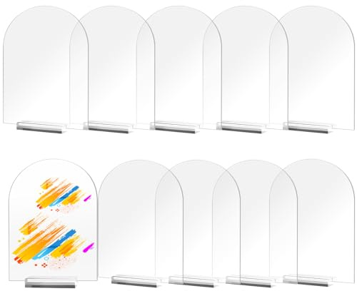 DRERIO 10er Bogen-Acryl-Schilder für Tischnummern – Hochzeit & Party | Transparente Acryl-Tischkarten mit Sockel, gewölbt – für Namensschilder, Platzhalter & Deko, wiederverwendbar