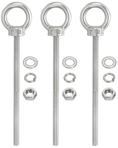 PATIKIL Boulon d'Ancrage à Œil M6 x 120mm, 3 Pièces en Acier Inoxydable 304 avec Écrous et Rondelles pour Suspendre des Hamacs et autres Articles