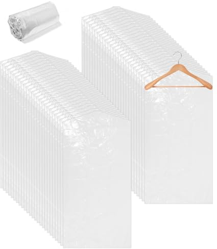Toaren 50 Pezzi Copriabiti Antipolvere Trasparenti 60x120cm Sacchetti Porta Abiti Trasparenti,Buste Copriabiti Armadio,Copri Abiti Antipolvere Plastica,Copertura Vestiti per Abiti,Camicie,Giacche