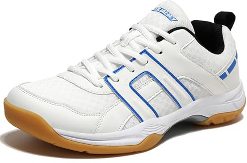 PENXZT Badminton Schuhe für Herren Tischtennis-Schuhe Atmungsaktive Indoor-Fitness Turnschuhe Leichtes Schock-Absorption Tennis Walking Schuhe,White Blue,37 EU