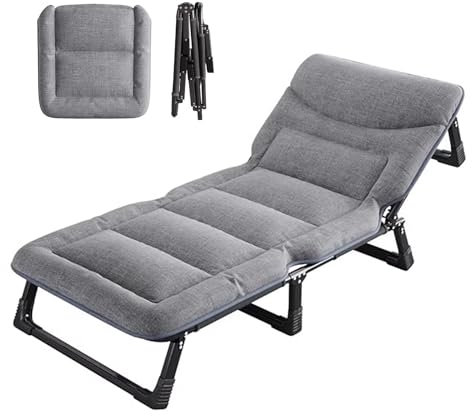 Klappbett Camping mit Matratze 4-stufige Verstellung der Rückenlehne, Gästebett Klappbar Tragfähigkeit 200kg, für Wohnzimmer, Schlafzimmer, Gästezimmer