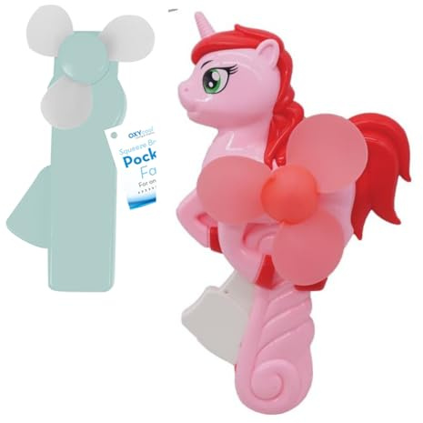 CFMOFFERS Manual Press Summer Party Favors Cute Squeeze Handheld Cooling Breeze Unicorn Novelty Pocket Fan Goodie Bag Mini Aircool Fans 2-Pack