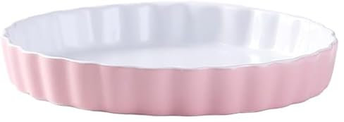 ERERE Ceramic Round Baking Dish, Fluted Tart Pan for Pies, Cheesecakes, Creme Brulee, and Custards - Oven, Microwave, Freezer, Dishwasher Safe(Pink,8Inch)
