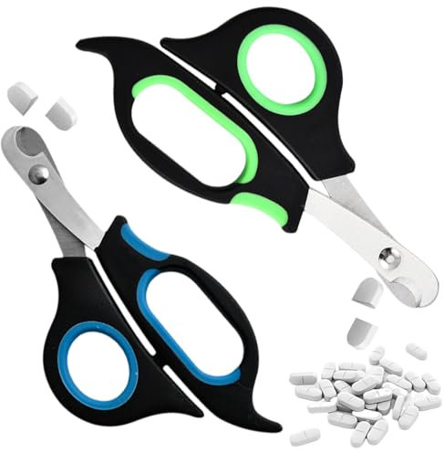 2 Stück Tablettenteiler Schere Pille Schere Schneider mit Edelstahl Klinge und Ergonomisch Griff für Genau Dosierung von Klein Groß Pille Tablette Vitamine Alten Kinder Haustier Reise Gefallen