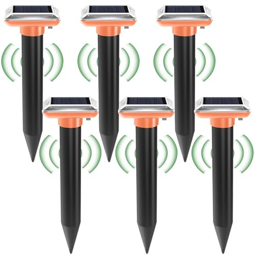 Distributore di talpe a energia solare, 6 pezzi di spaventappi, arvicole a ultrasuoni, IP66, impermeabile e antipolvere, per prato, giardino (arancione)
