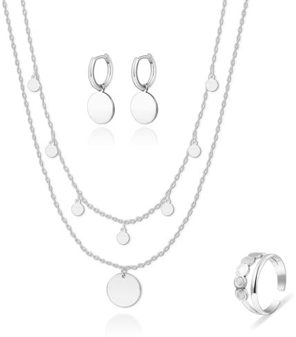 Kenivira Schmucksets für Damen,Silber Schmuck Set,Silber Anhänger Halskette Ohrringe Ring Set,Schmucksets Geschenke für Damen