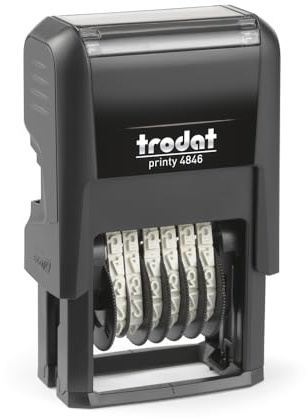 Trodat Printy 4846 4.0 Timbro Numeratore Autoinchiostrante a 6 Bande di Numeri e Caratteri Speciali, Altezza Caratteri 4 mm, Nero con Cartuccia Inchiostro Nero inclusa, Dimensione Impronta 27x4 mm