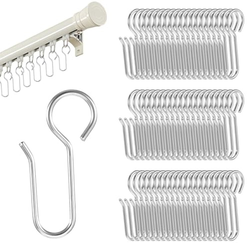 Ymapinc 60 st silvergardinkrokar, S-formade draperistift, metallgardinkrokar för tak-draperi, flexibla rullar