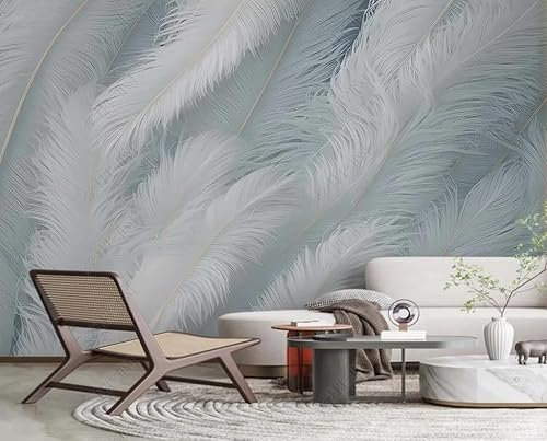 Papier Peint Intissé Plumes Blanches Poster Tableaux Muraux Tapisserie Photo Trompe L'Oeil Salon Chambre Art Mural 400Cm(L) X280Cm(H)