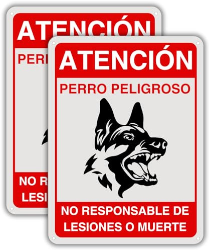 LEIASA | Señal Perro Peligroso - 21x28 cm - Aluminio - Pack 2 Unidades | Cartel Perro Peligroso Suelto, Placa Precaución Mordedura, Rótulo Atención Animal, Adhesivo Cuidado Guardián, Pegatina Aviso