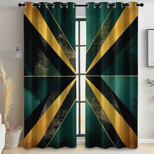 Vorhänge Blickdicht H 215 x B 91.5 cm (2er Pack) dekor für Kinde Junge und Mädchen Zimmer Schlafzimmer Wohnzimmer, Ösen Vorhang Modern Geometrischer Marmor, Grün Lärmschutz Verdunkelungsvorhänge