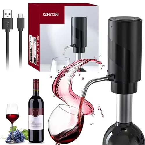 Set Decanter Elettrico per Vino, Apribottiglie Ricaricabile Tramite USB e Set Decanter per Vino, per Casa Festa Matrimonio Bar(Black B)