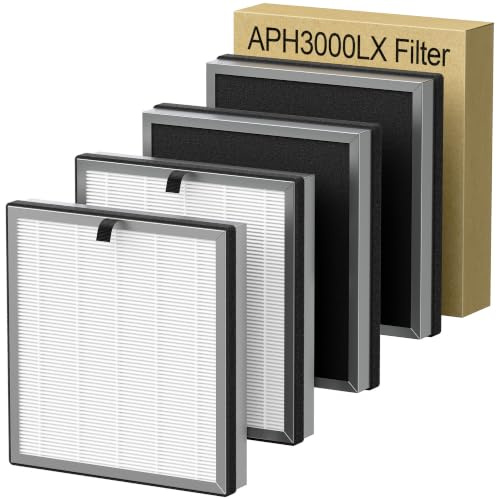 Filtro de repuesto APH3000 compatible con purificador de aire KNKA APH3000, H13 True HEPA, filtro de carbón activado, paquete de 4