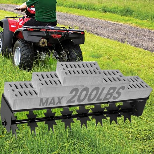 RQR 35 Tow Behind Lawn Aerator, Heavy-Duty Plug Aerator with 200 LBS Load Capacity, Star Steel Tines & Double Rod Frame, Soil Aeration Tool for Compact Lawn, Yard, Farm & Garden